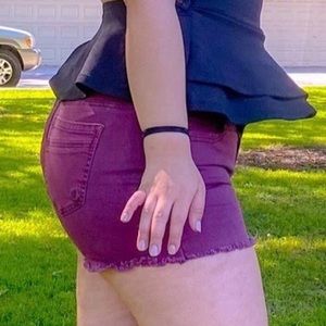 Denim Fueled Burgundy Denim Shorts